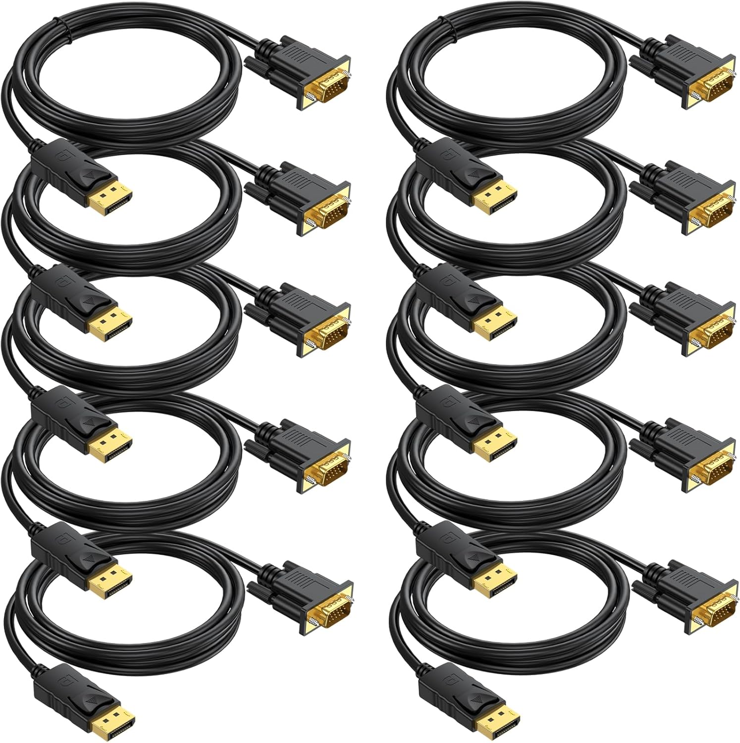 Cable DisplayPort a VGA de 5 pies, paquete de 10 unidades, adaptador DP a VGA macho a macho chapado en oro para computadora, laptop, TV, proyector,