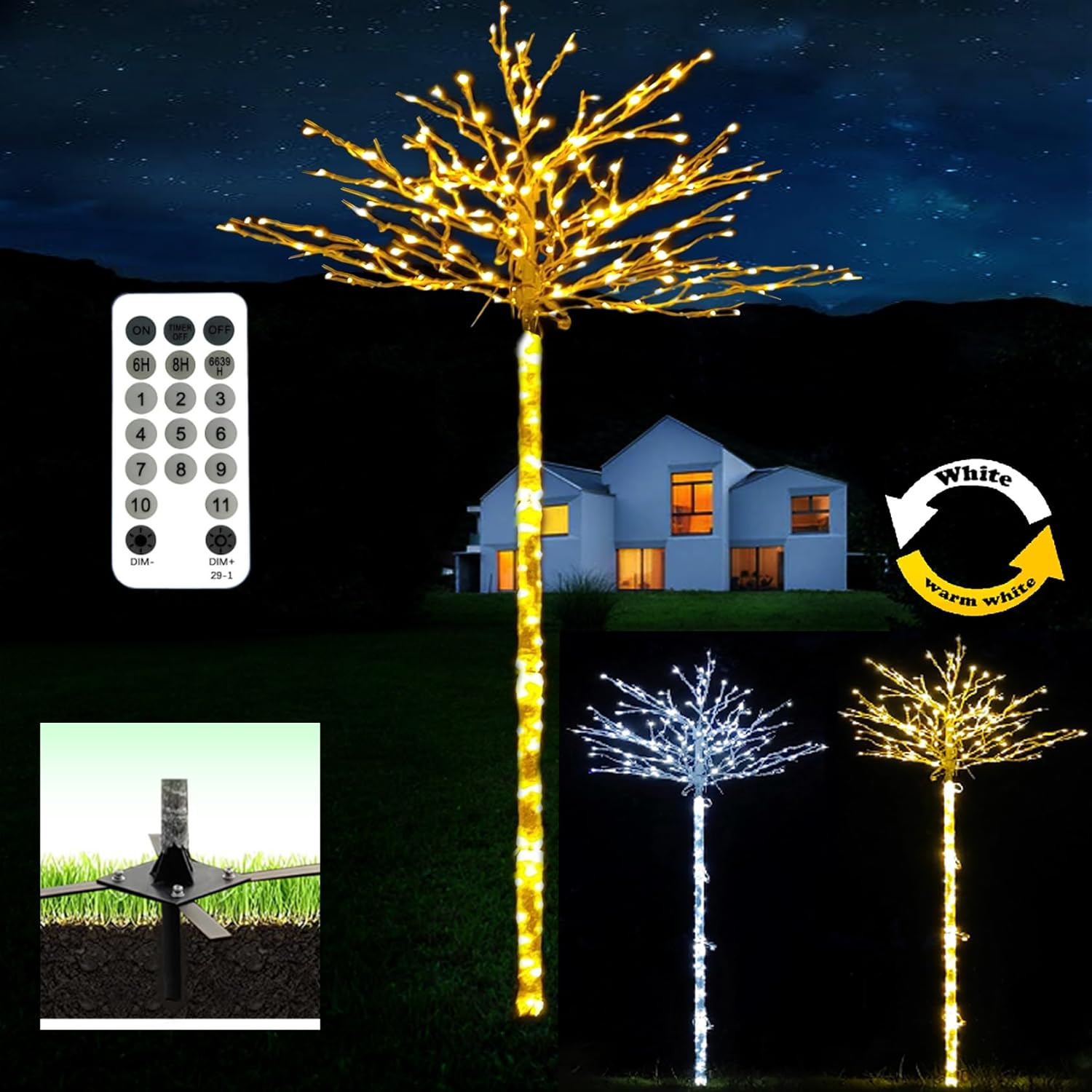Fairyrain Luces de árbol de abedul iluminadas de 8 pies, luces artificiales de Navidad adecuadas para Halloween, hogar, fiesta, boda, césped, patio,