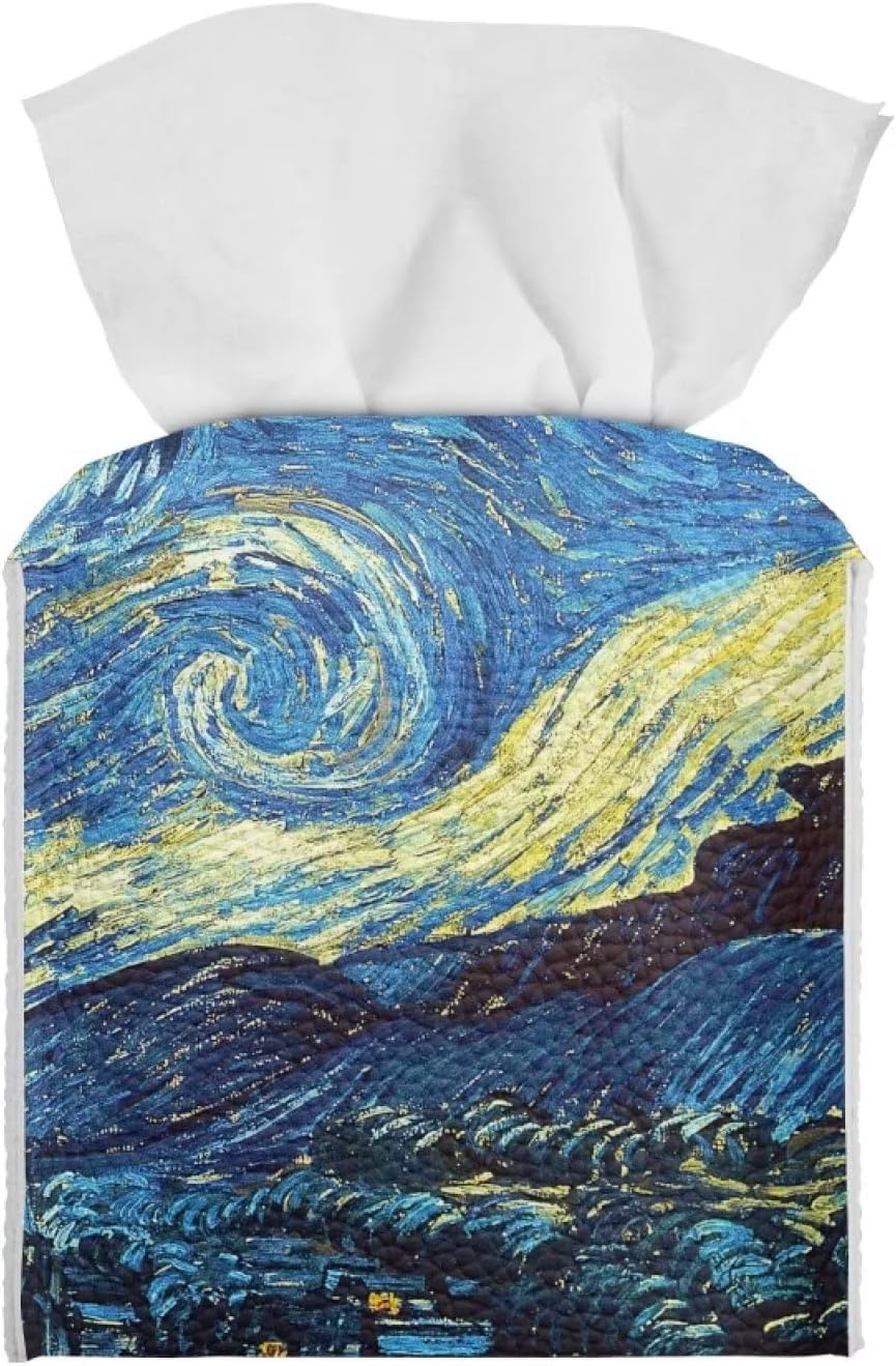 DISNIMO Van Gogh – Funda cuadrada de piel sintética para caja de pañuelos de noche estrellada, impermeable, decorativa, cuadrada, para mesa,