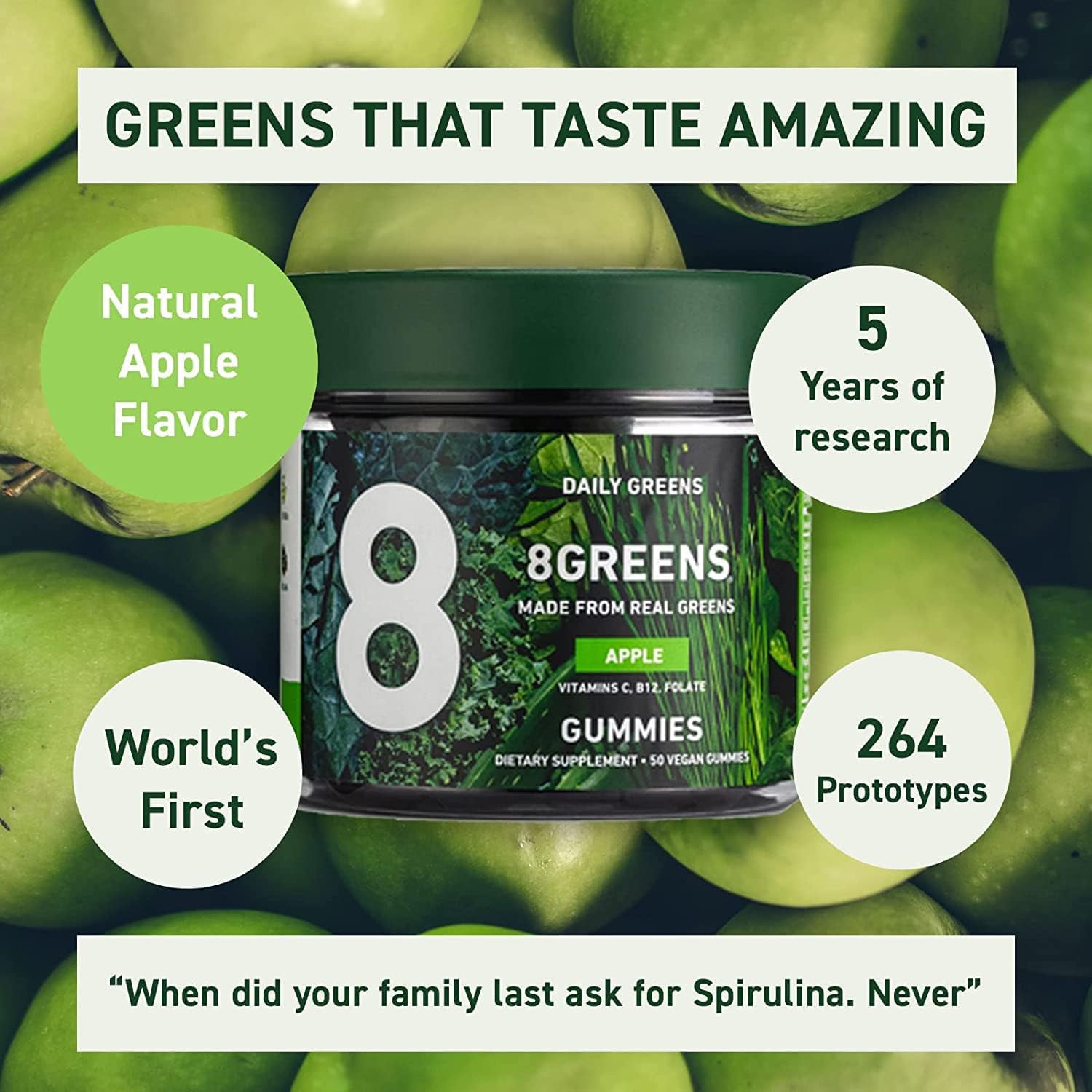 8Greens Daily Greens – Gomitas de superalimentos, refuerzo de energía y apoyo inmunológico, hechas con verduras reales, altas en antioxidantes,