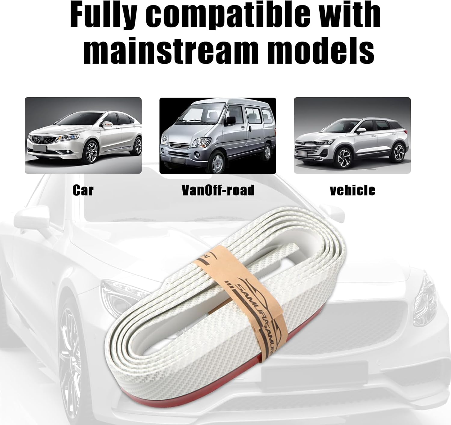 1 tira de labios delantera de automóvil, tira decorativa con patrón de fibra de carbono, modificación universal para automóvil, calcomanía de goma