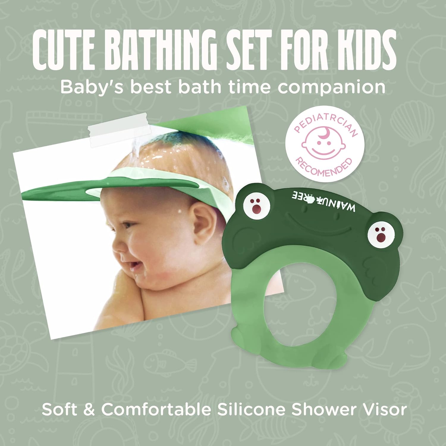 Visera de baño para niños pequeños  Gorro de ducha con protección de enjuague de agua  Tapa suave sin fugas recomendado para niños de 1 año (verde