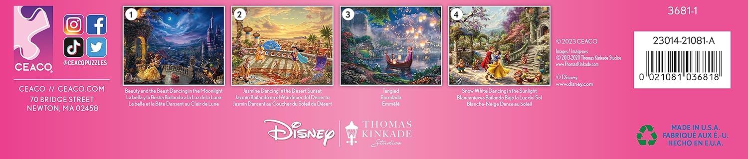 Ceaco – Paquete múltiple 4 en 1 – Disney – Thomas Kinkade – (4) rompecabezas de 500 piezas