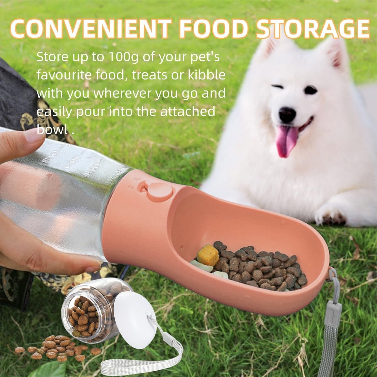 Botella de agua 3 en 1 para perro, dispensador de agua portátil para cachorros con comedero para beber, con espacio para bolsas de basura para