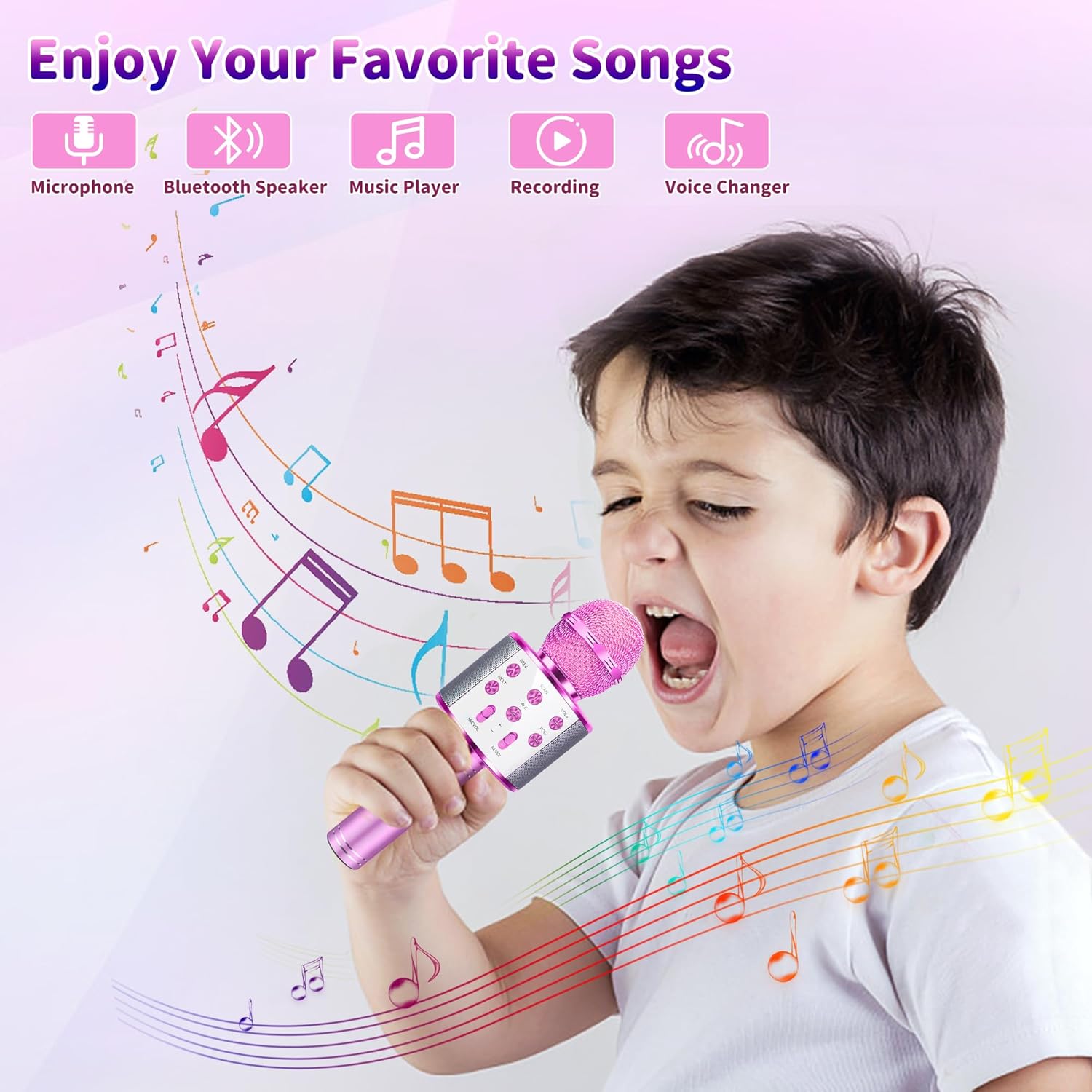 Micrófono de karaoke para niños, micrófono inalámbrico Bluetooth 5 en 1, micrófono de karaoke portátil de mano con altavoz, grabadora de juguetes