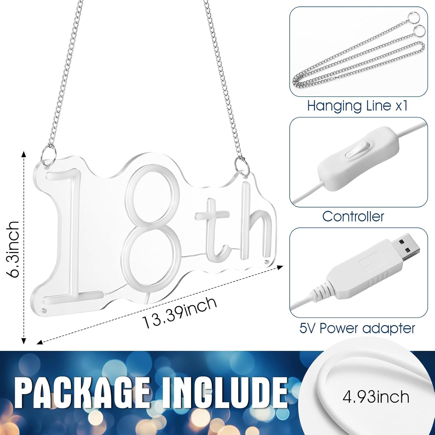 Letrero de neón de feliz cumpleaños para decoración de pared, decoración de cumpleaños de 16, 18, 50, letrero LED con cadenas colgantes para telón