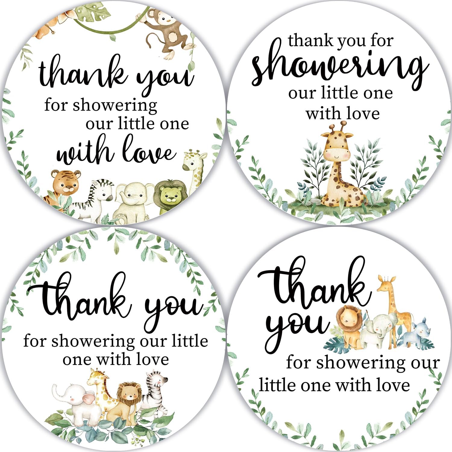 Cgvovgr Juego de 80 calcomanías de agradecimiento para baby shower de aventura en el bosque, encantadores animales del bosque para encantar