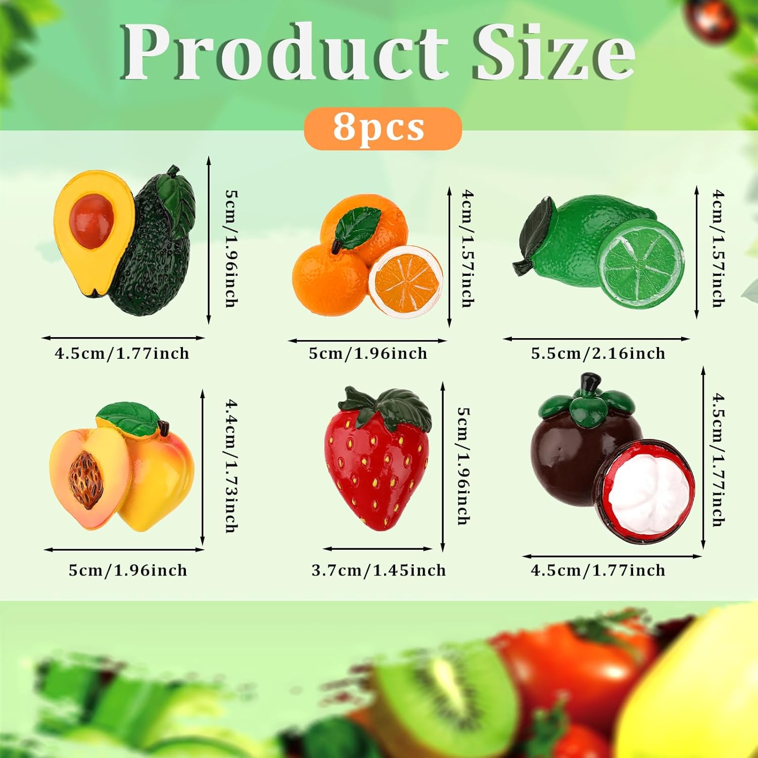 Imanes de frutas para refrigerador, 8 piezas de lindos imanes de refrigerador de dibujos animados 3D de resina para refrigeradores, pizarras