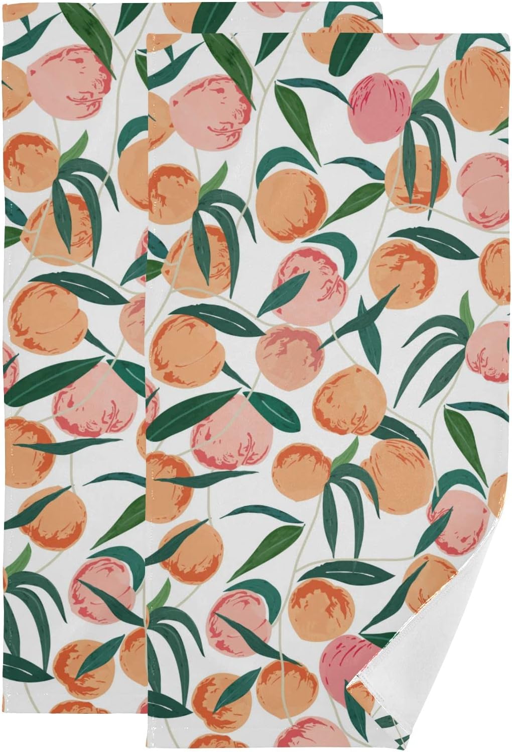 Juego de 2 toallas de mano para baño, acuarela, rosa, naranja, melocotón, suaves, absorbentes, hojas verdes, toallas de cocina, toallas decorativas