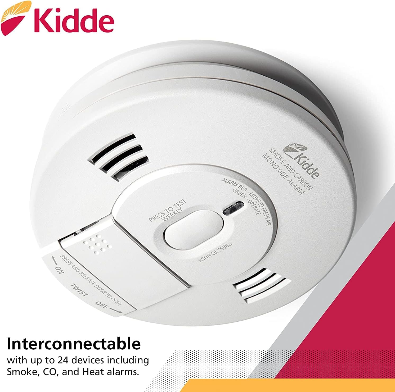 Kidde Detector de humo y monóxido de carbono, con cable duro, combinación de interconexión de humo y CO alarma con batería de respaldo, alerta de
