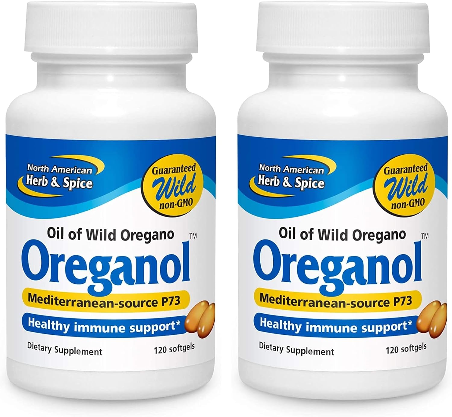 NORTH AMERICAN HERB & SPICE Oréganol P73 – Paquete de 2, 120 cápsulas blandas, sin procesar, apto para veganos, orégano silvestre, fuente