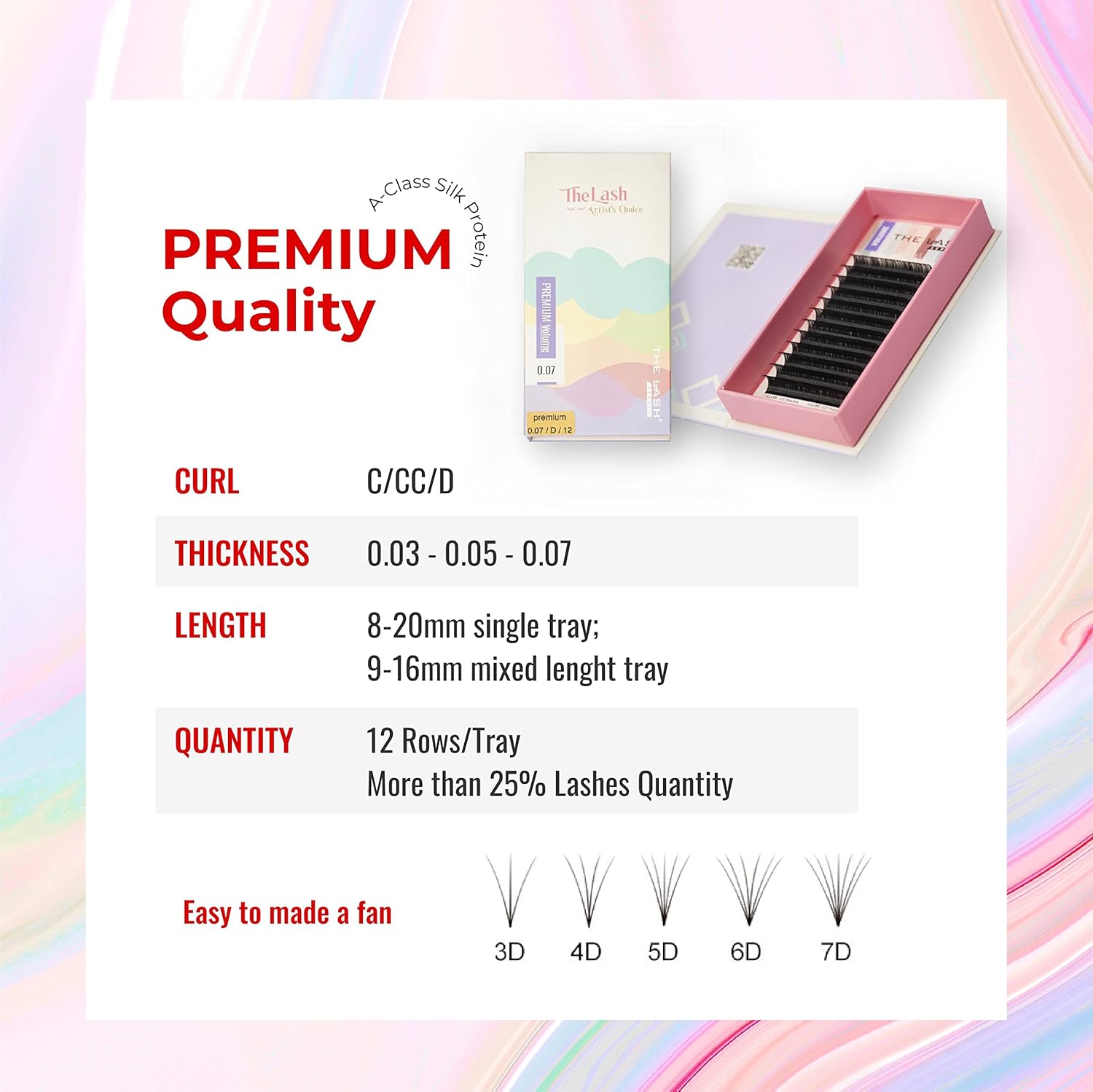 THE LASH SUPPLY PREMIUM – Extensión de pestañas de volumen 0.03, 0.05, 0.07 de grosor – longitud de mezcla CCCD y 0.354-0.787 in, extensiones de