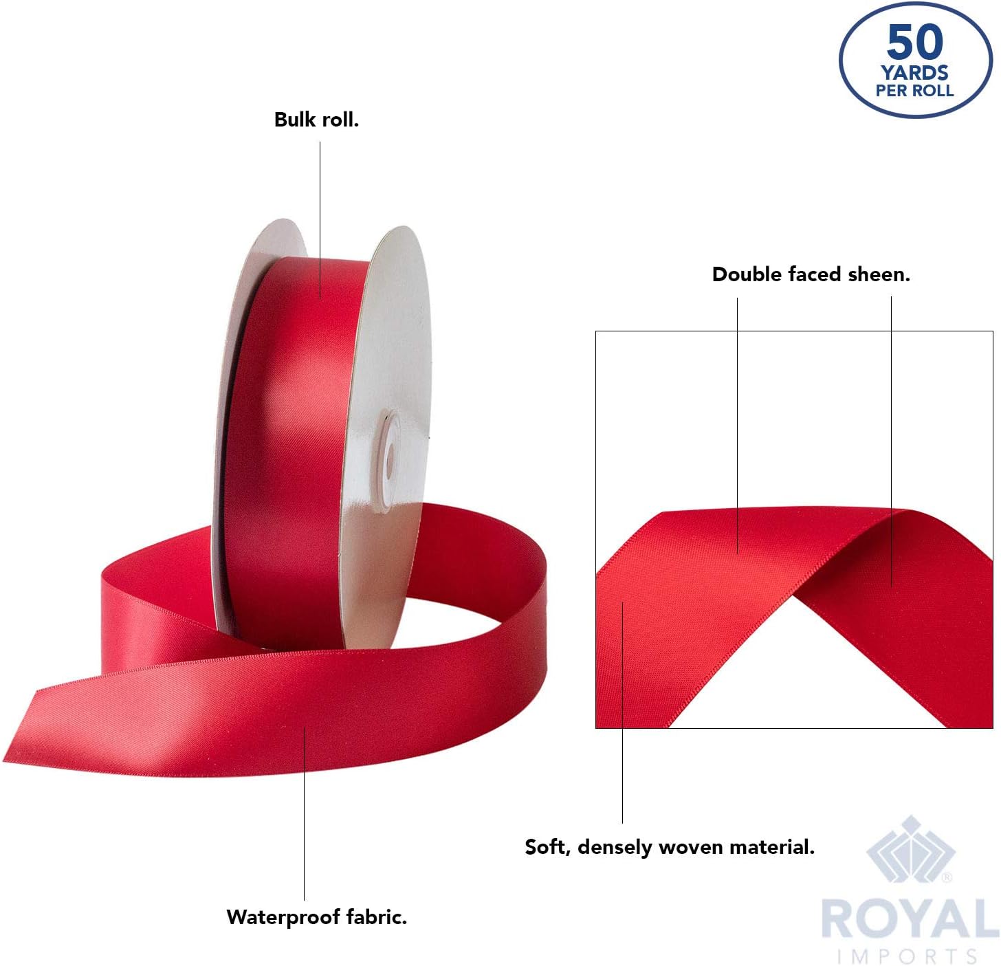 Royal Imports Cinta de tela de satén de doble cara (1 12 pulgadas) para envolver regalos, hacer lazos, decoración del cabello, vacaciones, bodas,
