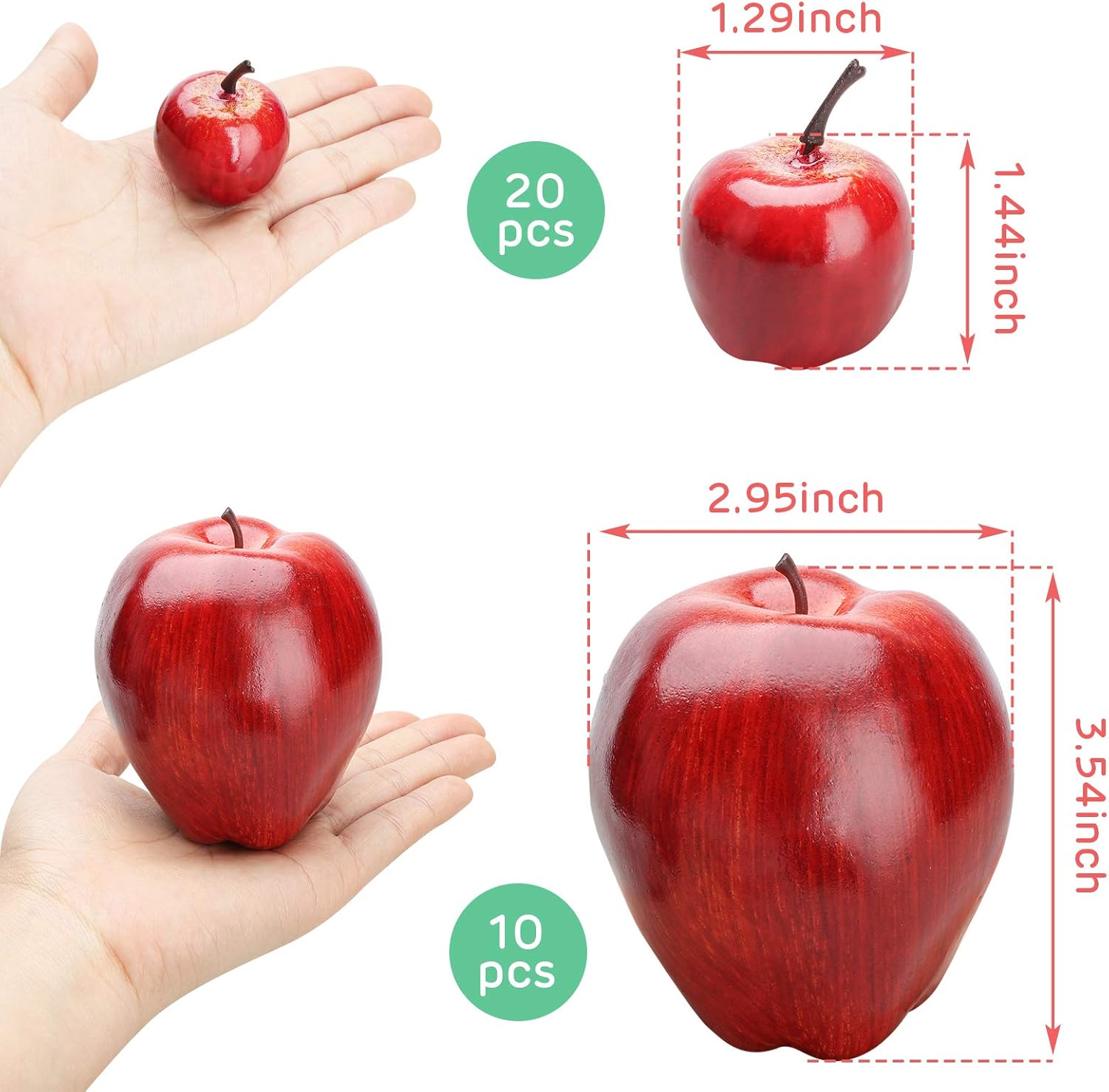 BigOtters Manzanas artificiales, 30 piezas de frutas falsas, manzanas rojas, manzana roja oscura, simulación realista para el hogar, casa, cocina,