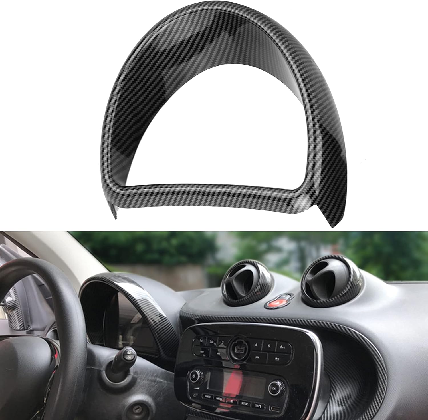 Qiilu – Conjunto de bisel de instrumentos de tablero de instrumentos, estilo fibra de carbono, repuesto para Smart FortwoForfour 453 2015-2021