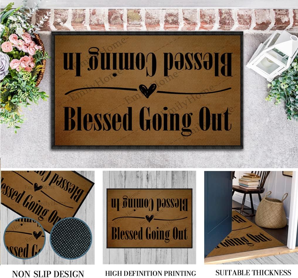 ZUYOENCO Tapete para puerta delantera, para entrada interior, con texto en inglés “Blessed Coming in Blessed Going Out”, alfombra de entrada