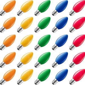 Minetom Bombilla de Navidad de repuesto LED multicolor C7, bombillas de Navidad C7 regulables, base de candelabro C7E12 para luces de Navidad C7 Minetom Bombilla de Navidad de repuesto LED multicolor C7, bombillas de Navidad C7 regulables, base de candelabro C7E12 para luces de Navidad C7