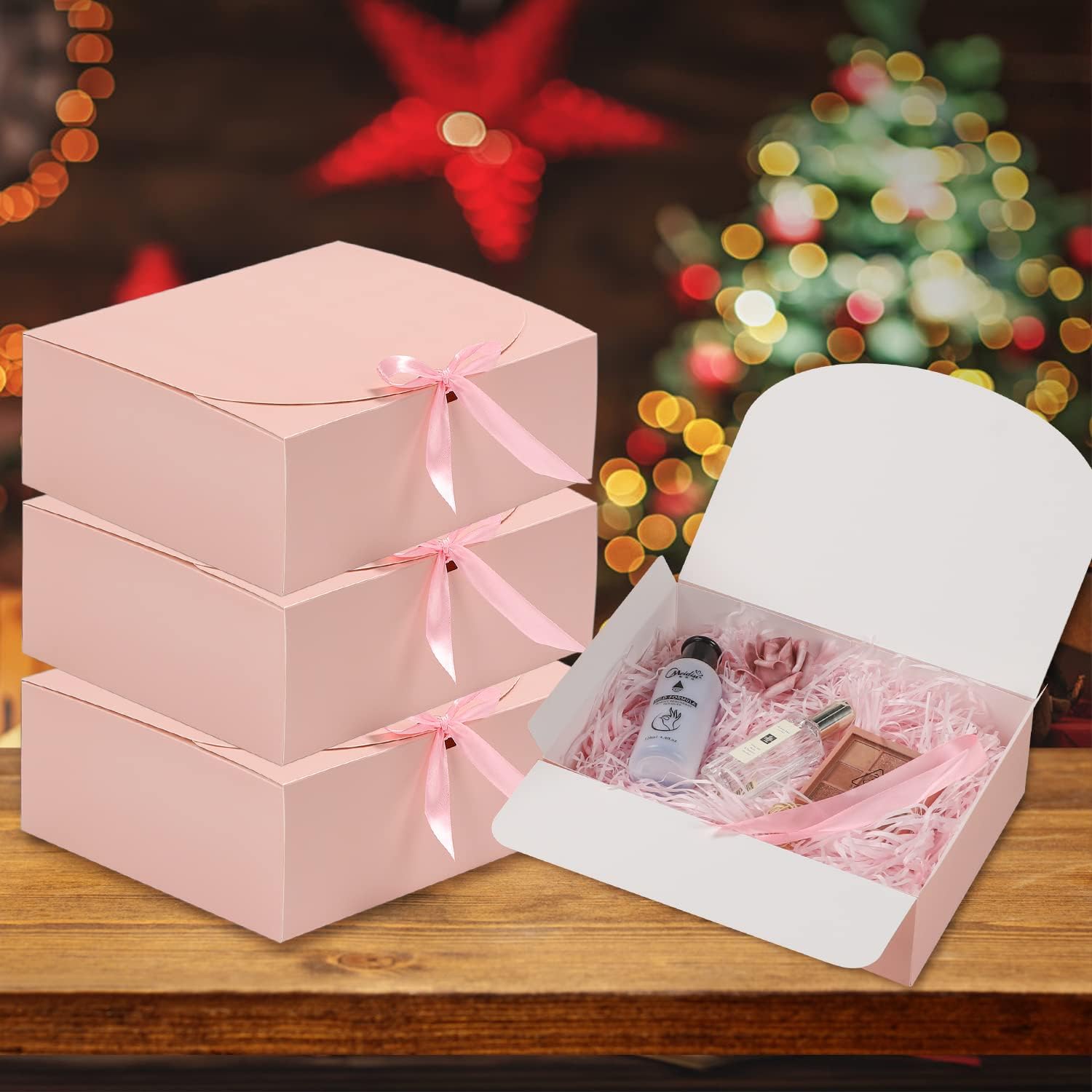 WantGor Cajas de regalo con tapas, paquete de 10 cajas de papel kraft de 8 x 8 x 4 pulgadas para regalos, damas de honor, chocolate, cupcake,