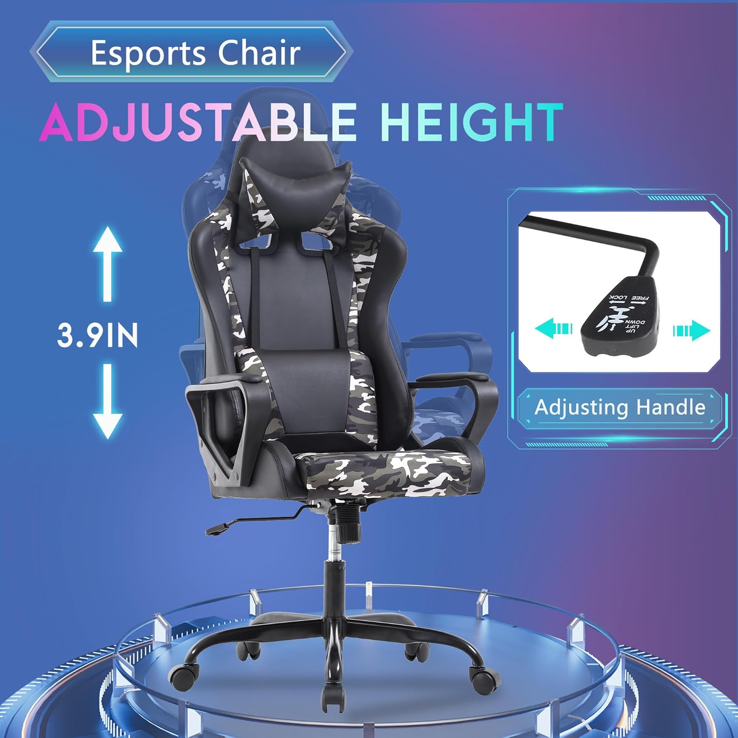 PayLessHere Silla ergonómica de escritorio de carreras, silla de computadora con reposabrazos, giratoria de 360 y ruedas de poliuretano, silla de