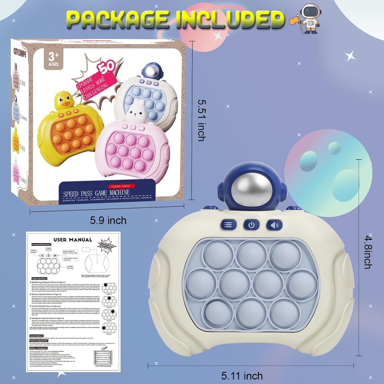 Juego de burbujas de empuje rápido para niños y adultos, máquina de juego de rompecabezas de mano, juguete sensorial de burbujas de empuje rápido,