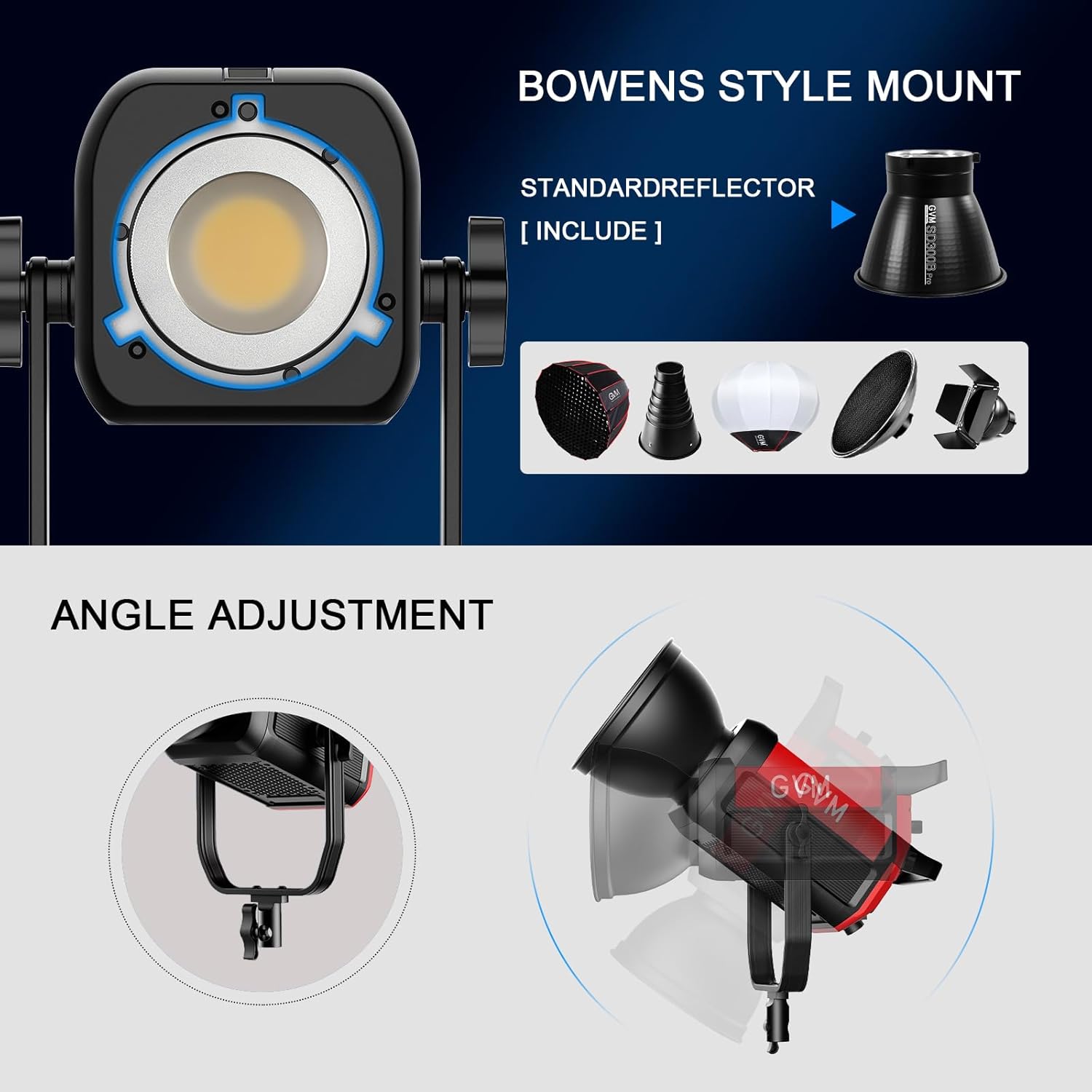 GVM Kit de luz LED de video 65000Luxm, luces de estudio de 300 W con caja de luz de linterna, iluminación de video regulable de 2700-6800K con