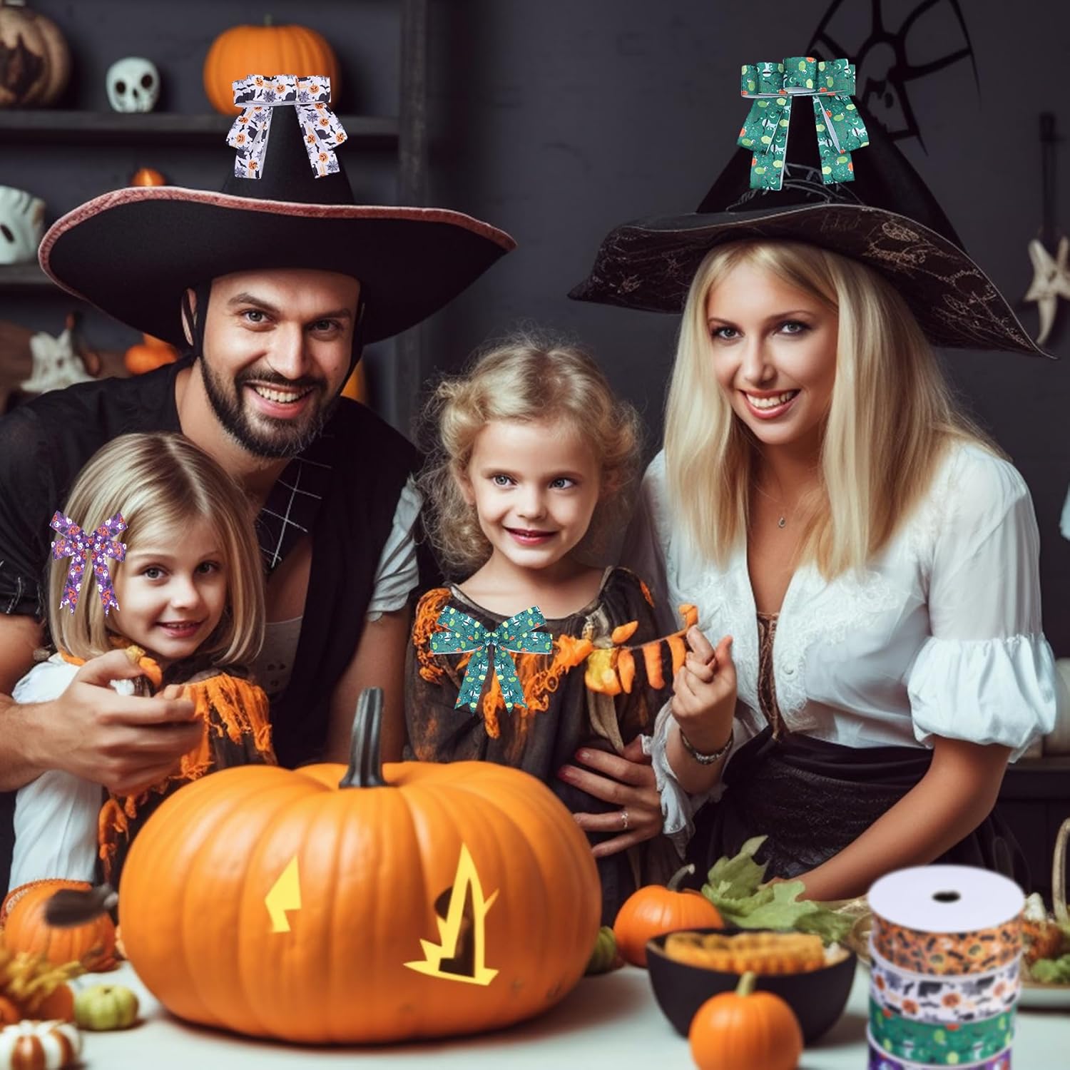 Hiswan Cinta de grogrén de 1 pulgada para envolver regalos, decoración de Halloween, calabaza, gato negro, fantasma, manualidades, cinta fina para