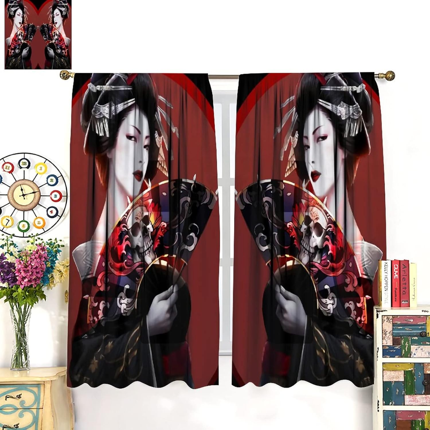 Cortina de geisha japonesa con reducción de ruido para el hogar, cocina, oficina, cafetería, 2 paneles de 42 x 45 pulgadas