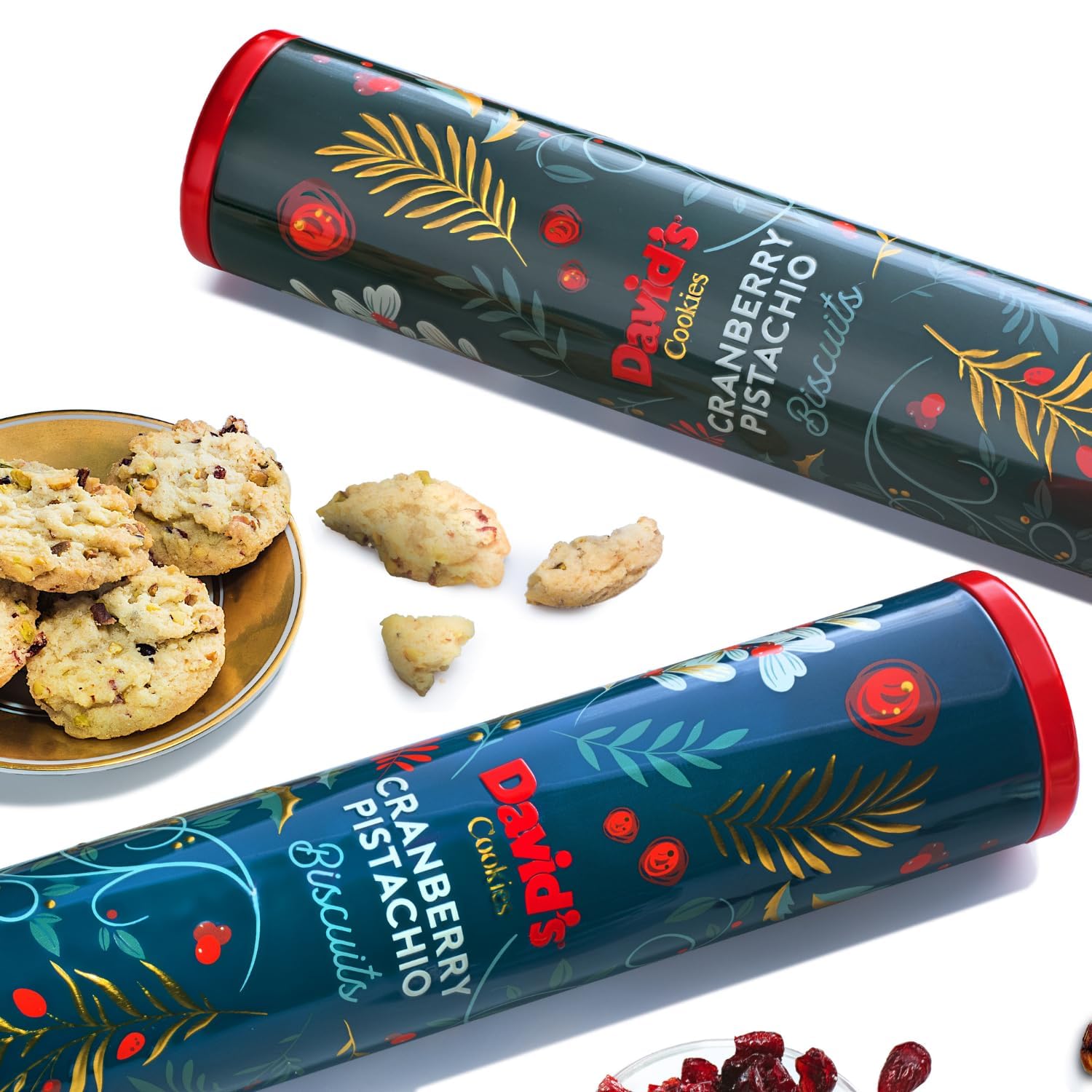 David’s Cookies Galletas de pistacho y arándano, paquete de 2  Snacks gourmet y golosinas de panadería  Galleta ideal para aperitivos y regalos