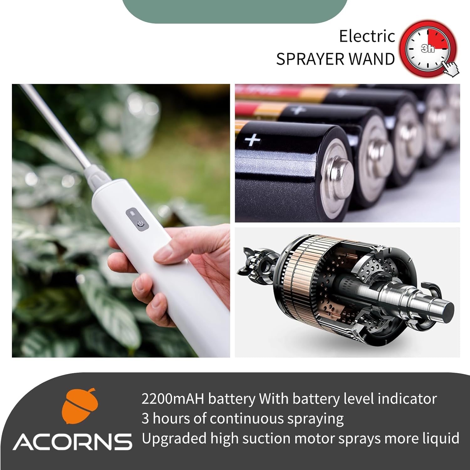 ACORNS Varita pulverizadora alimentada por batería, varita pulverizadora eléctrica mejorada con varita de pulverización retráctil y manguera de 10