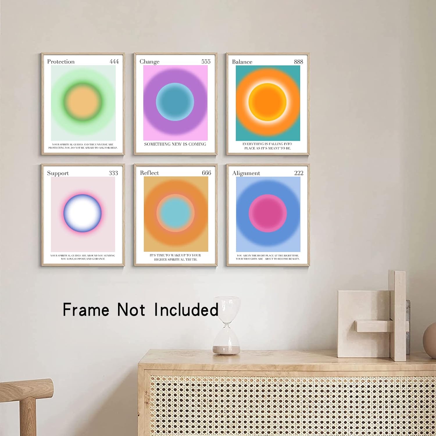 LIYAOLI Aura – Pósteres coloridos degradados para pared, 8 x 10 pulgadas, sin marco, juego de 9 carteles con números de ángel para decoración