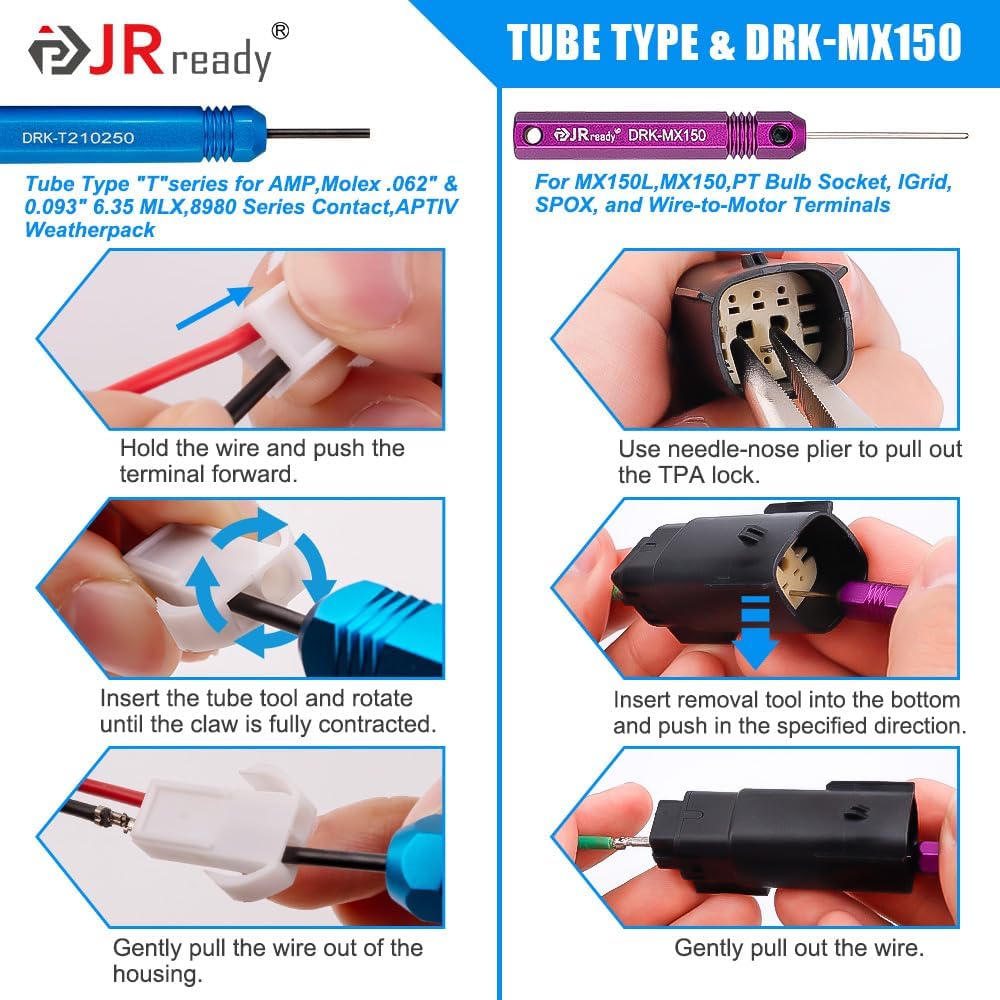 JRready ST5253-22 Kit de herramientas extractoras de pines-22PCS Herramientas de liberación de terminales para Deutsch, AMP, Molex, Delphi, TE, JST,