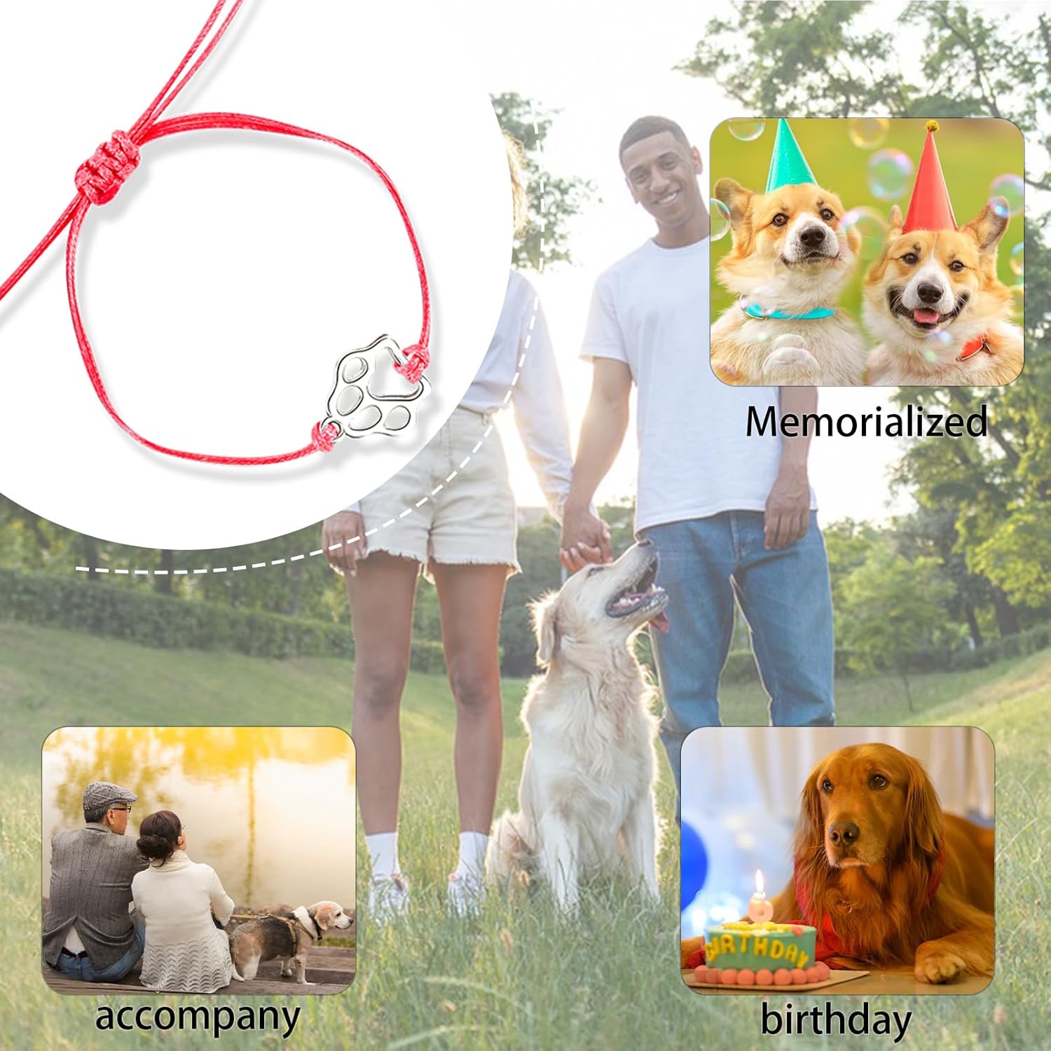 Puppy Dog Bracelets for Women Men Dog Memorial Gifts for Dog Lover Friendship Gifts for Her His Couples Adjustable String