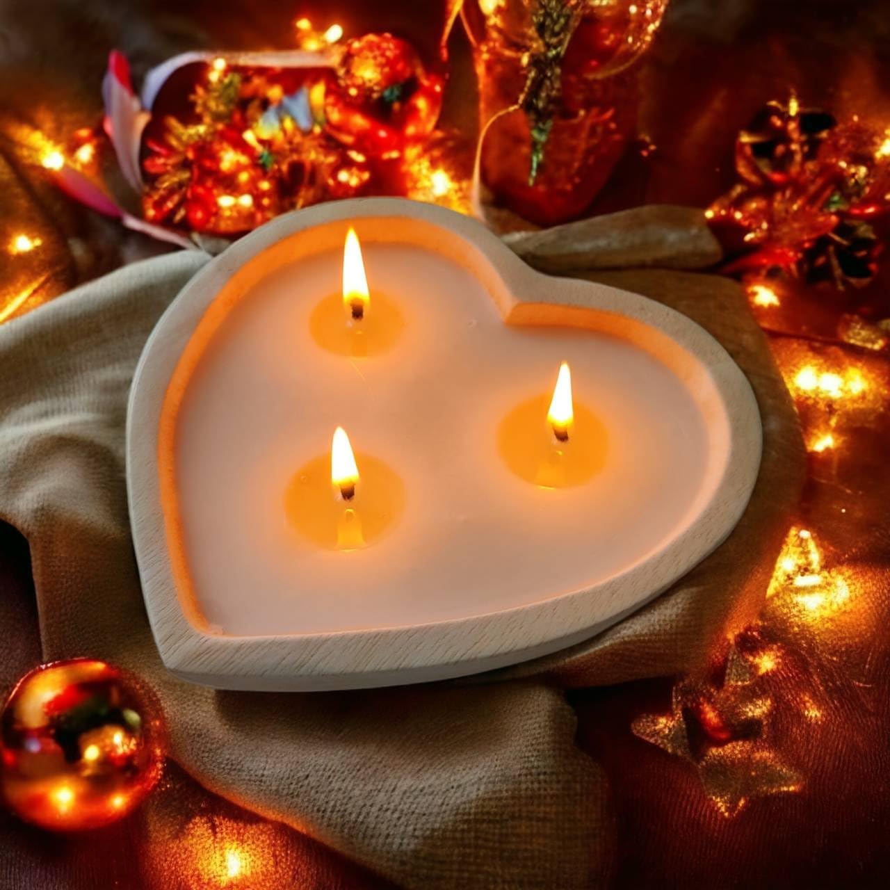 Vela de cuenco de madera en forma de corazón de 6 pulgadas con cera de soja, 3 mechas de 5 onzas, velas decorativas para aniversario, compromiso,