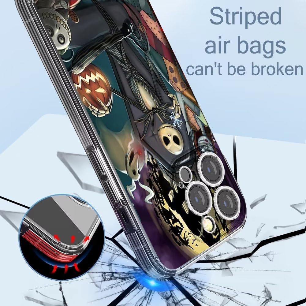 Funda para teléfono de Halloween Nightmare compatible con iPhone 15 Horror Skellington Christmas Side Striped Soft Jack a prueba de golpes