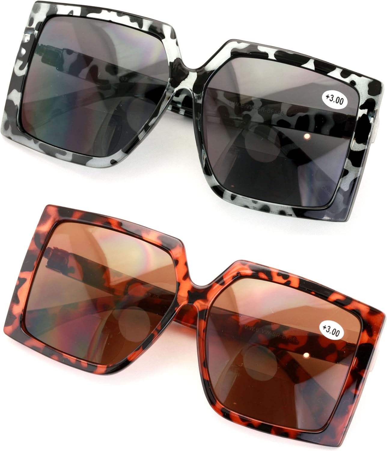 V.W.E. 2 pares de gafas de sol cuadradas de gran tamaño para mujer, BIFOCAL para lectura al aire libre