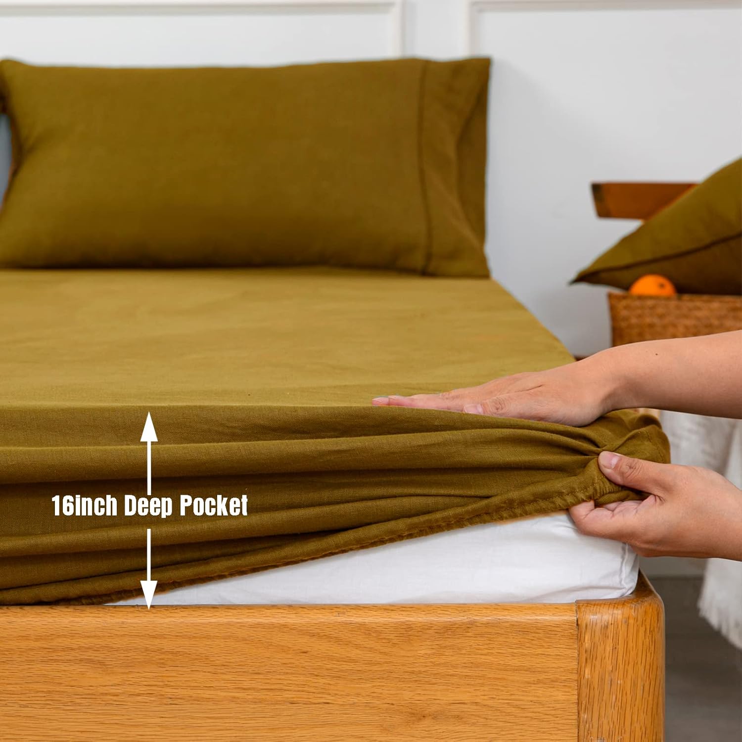 S VICTORY SYMBOL Sábana bajera ajustable 100% de lino de 78 x 80 pulgadas, 1 pieza, bolsillo profundo de 16 pulgadas, ropa de cama de lino francés