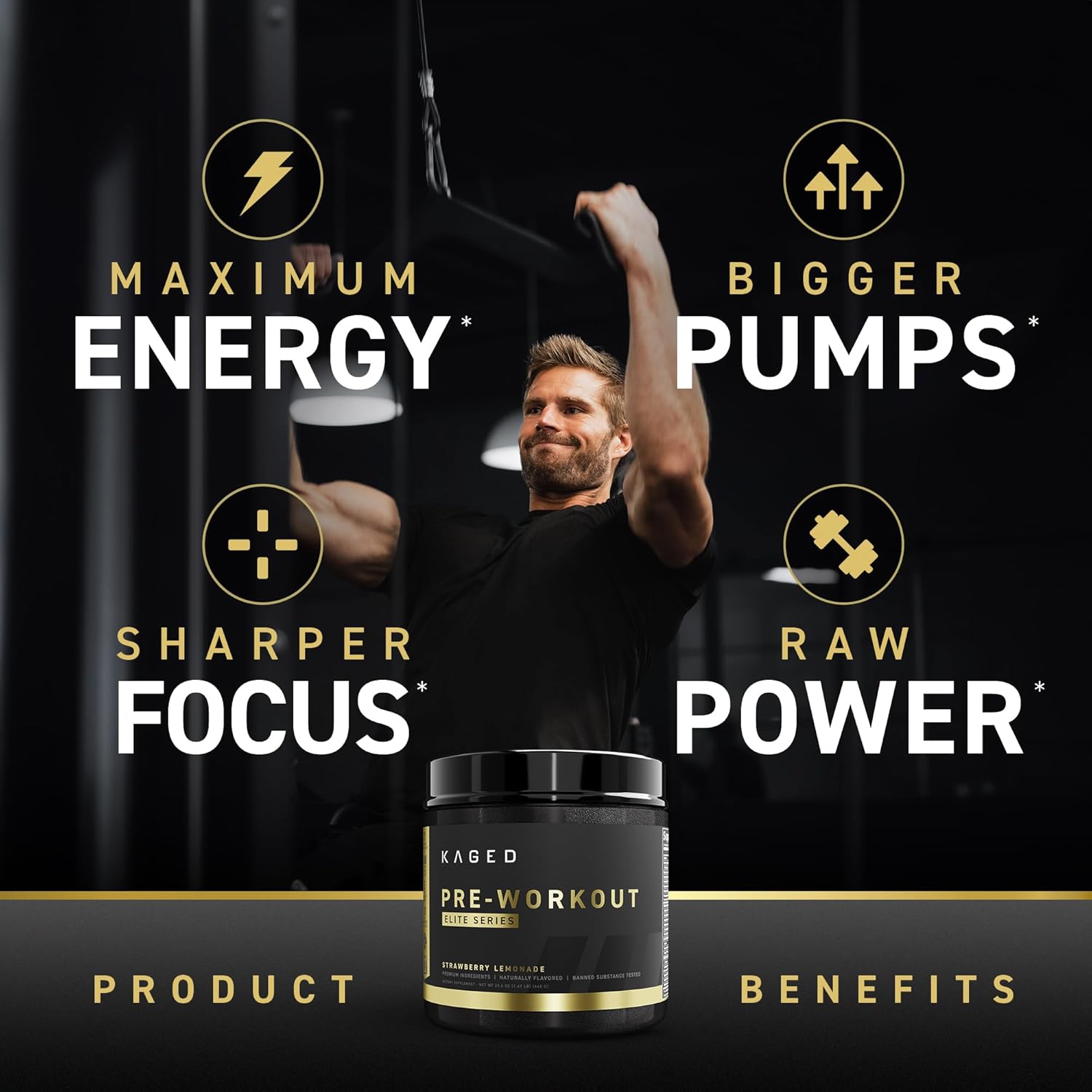 Kaged Polvo de preentrenamiento Elite para hombres y mujeres, alto estimulante para energía, concentración, bombas  L-citrulina, beta alanina,