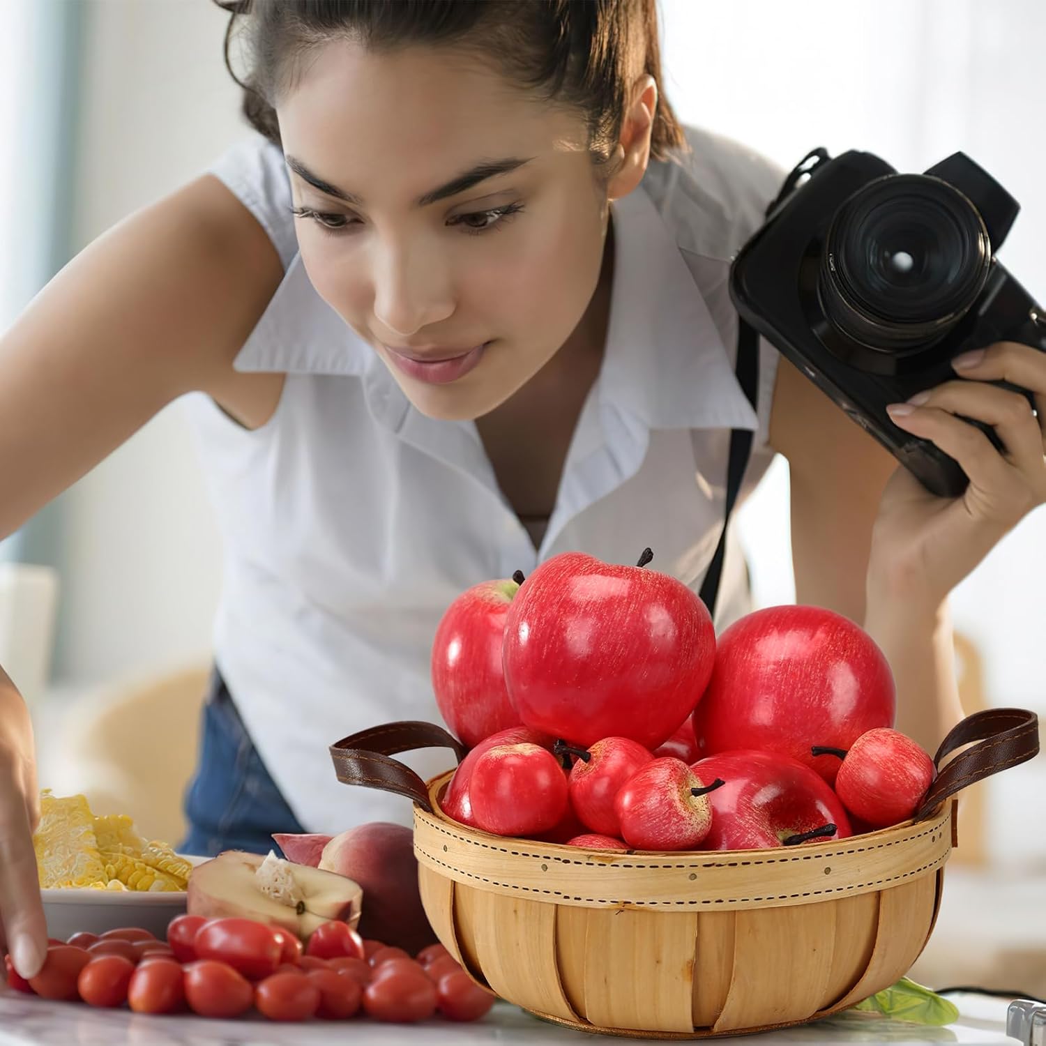 BigOtters Manzanas rojas artificiales, 30 manzanas rojas falsas, simulación realista para el hogar, casa, cocina, mesa, cesta, fotografía,