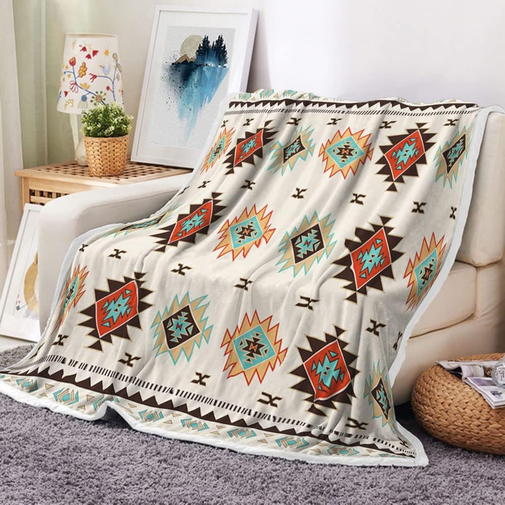 Manta gruesa con peso del suroeste, diseño suroeste de América, estilo bohemio, occidental, acogedora y cálida, manta de franela de forro polar