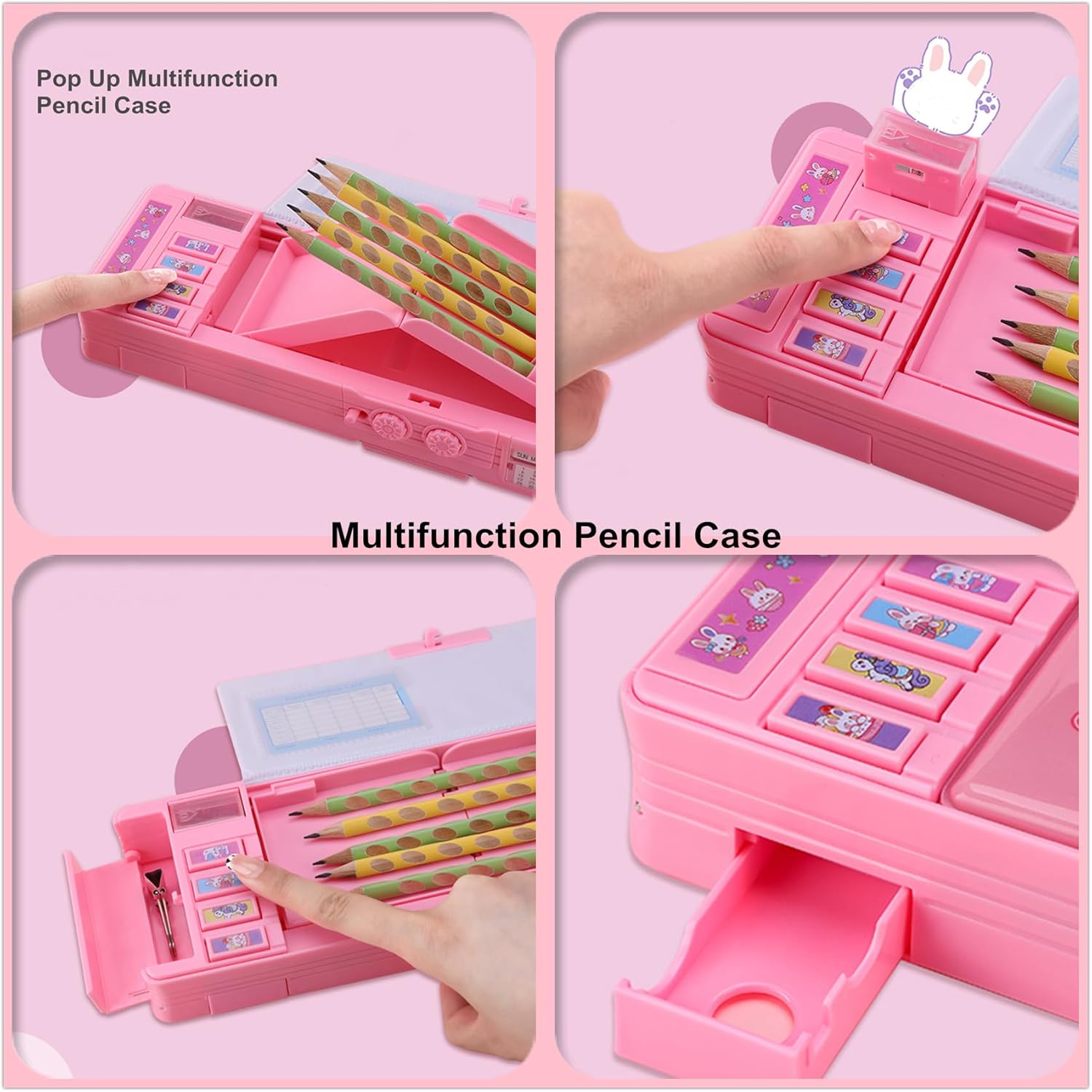 Estuche multifunción desplegable para niños, estuche kawaii para bolígrafos, soporte para lápices para estudiantes de escuela, bonita caja de