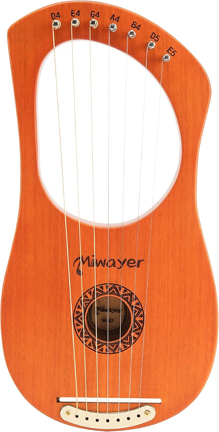 Miwayer Arpa de lira de 7, 10, 16, 19, 21 cuerdas, instrumento musical de caoba, cuerpo de caoba, tótem retro de madera, instrumento de cuerda
