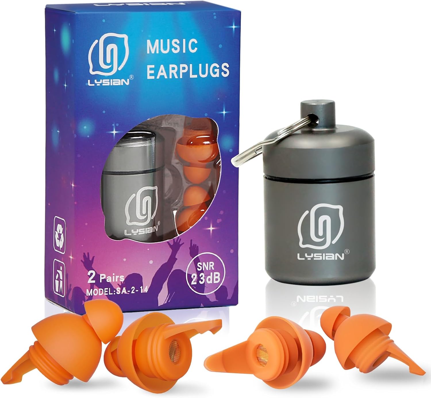 LYSIAN Tapones para los oídos de concierto de alta fidelidad, tapones para los oídos reutilizables para músicos, protección auditiva de 23 dB para