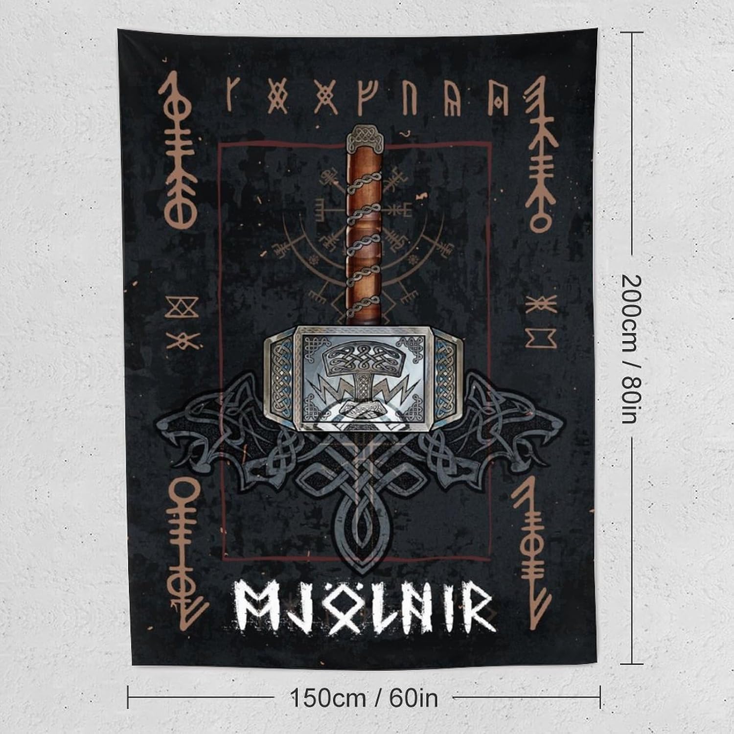 Norse Mythology Tapestry Mjolnir Tapestry Cool Artworks Painting Wall Art Prints Hanging Picture Home Decor Tapestries Gift Idea 60″x80″