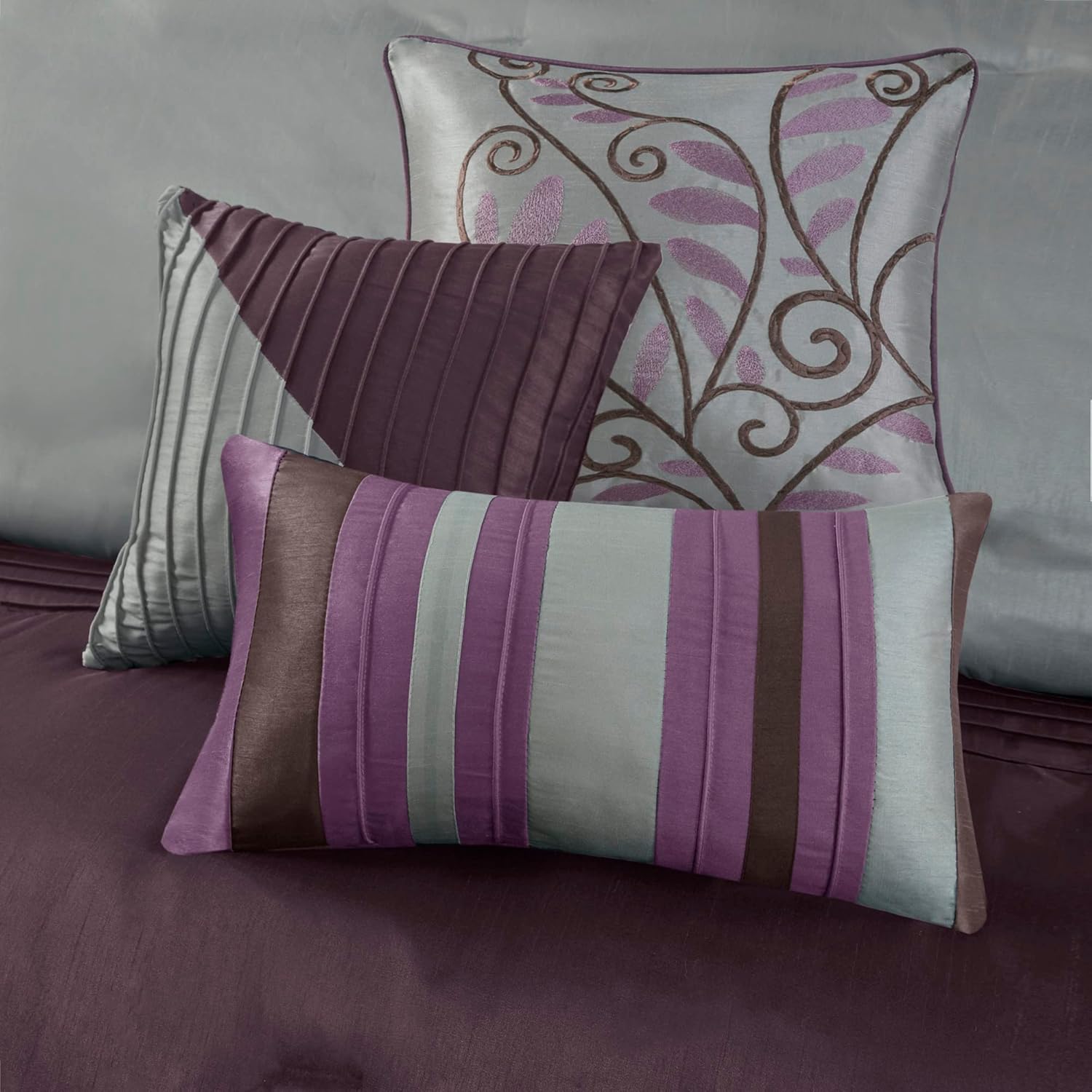 Madison Park – Juego de edredón Amherst, de seda sintética, diseño contemporáneo, fundas y faldón de cama, almohadas decorativas, tamaño Queen (90 x