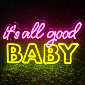 Horseneon Letrero LED de neón con texto en inglés “It’s All Good Baby”, letras de neón para decoración de pared, letrero de luz de neón para bebé Horseneon Letrero LED de neón con texto en inglés “It’s All Good Baby”, letras de neón para decoración de pared, letrero de luz de neón para bebé