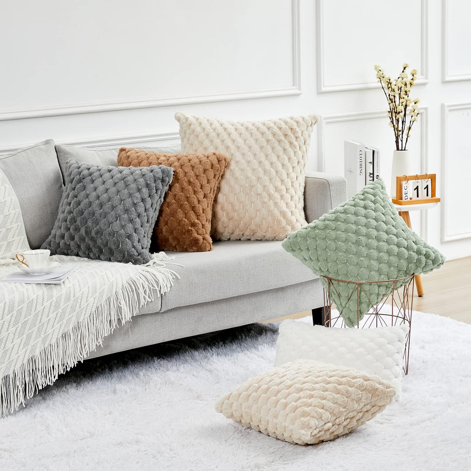 Yaertun Paquete de 2 fundas de cojín decorativas, súper suaves y acogedoras, de felpa y pelo sintético, fundas de cojín de lujo para sofá, cama,