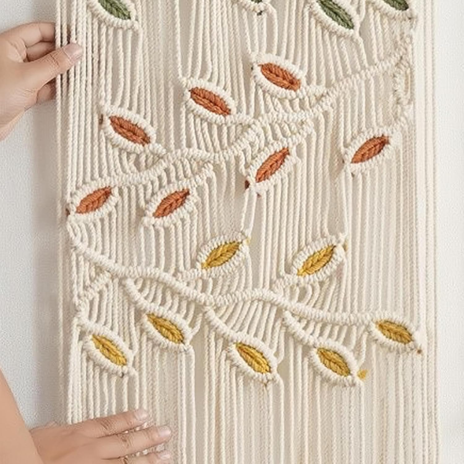 Tapiz de macramé para colgar en la pared, elegante bohemio con hojas de macramé, decoración de pared tejida a mano, arte de pared bohemio con