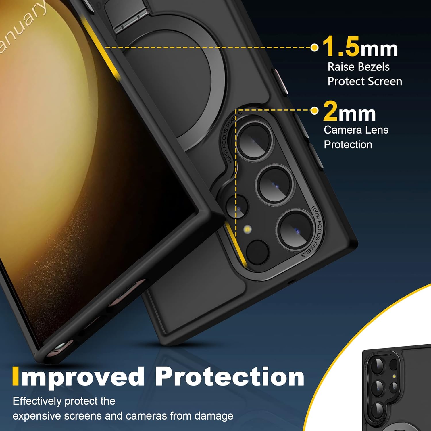 Funda para Samsung Galaxy S23 Ultra con soporte de anillo magnético, protección contra caídas de grado militar translúcida mate para mujeres y