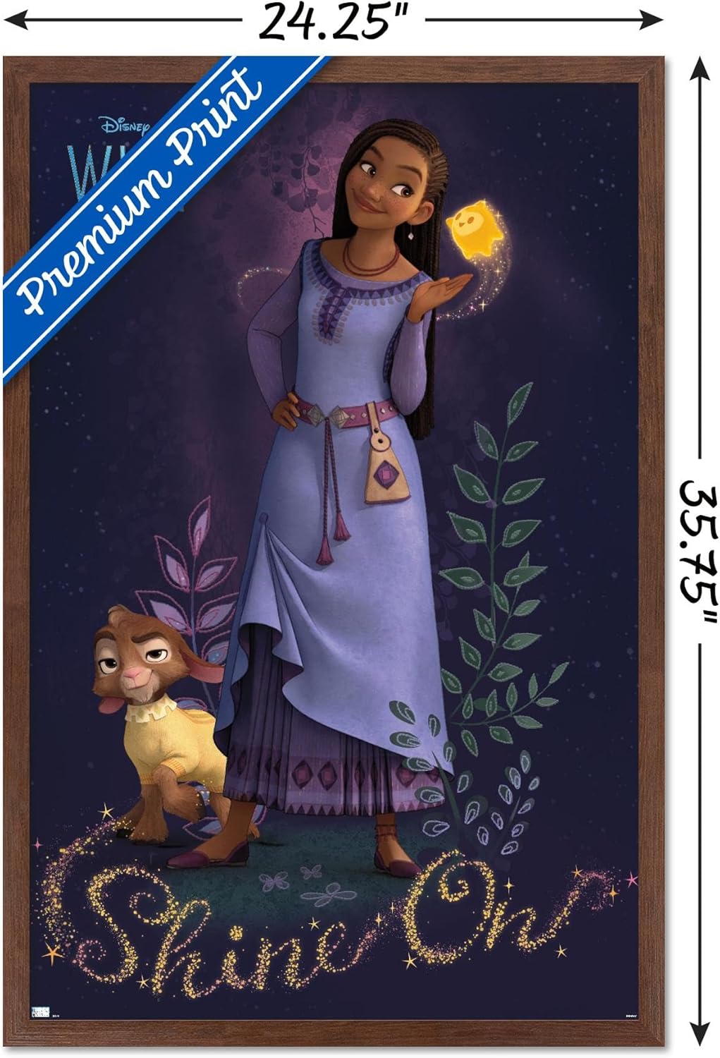 Trends International Disney Wish – Póster de pared Asha, 22.37 x 34.00 pulgadas, versión enmarcada de caoba