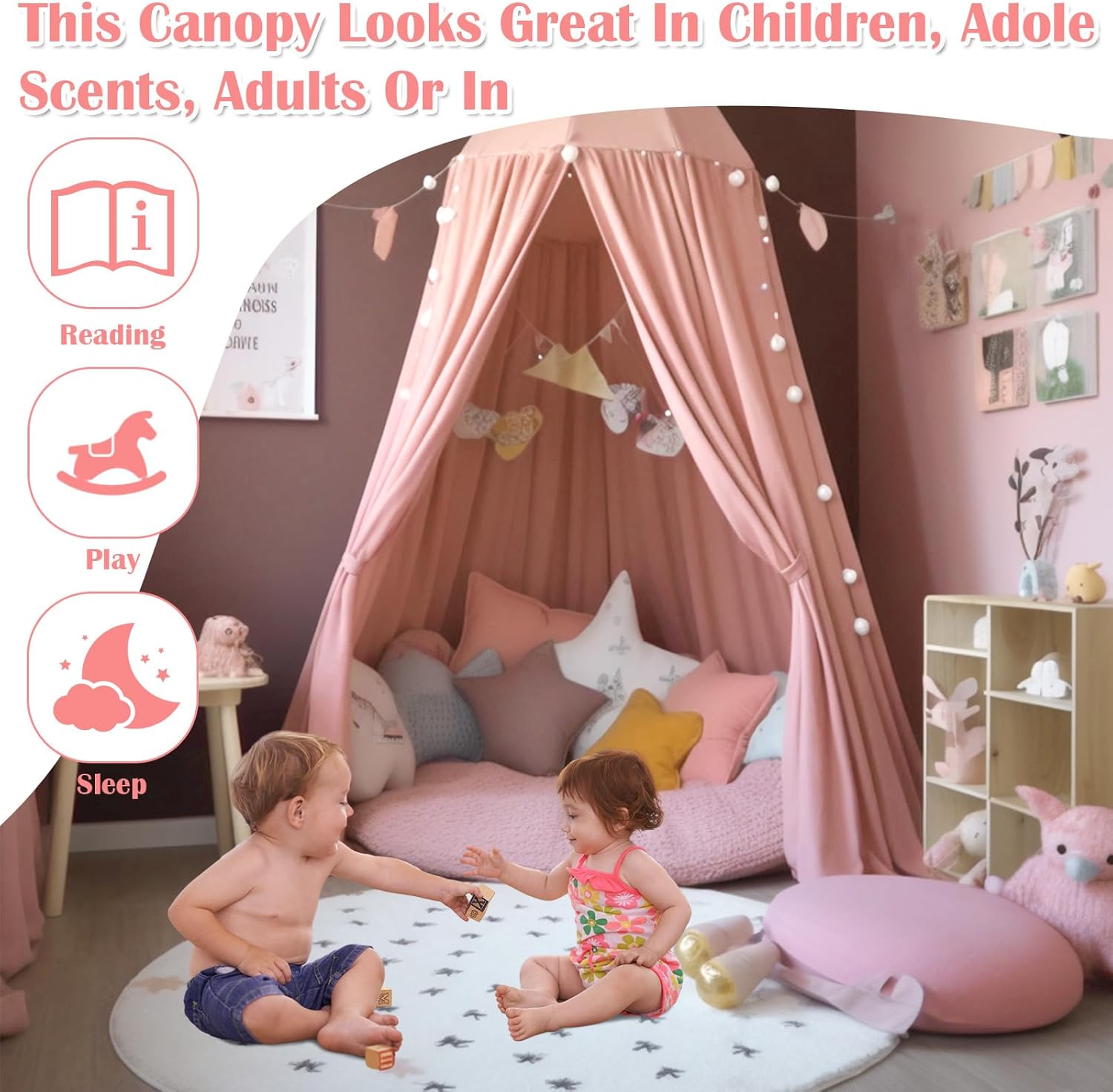 Toldo rosa, decoración de dormitorio de princesa, toldo para habitación de niñas, decoración de habitación para niñas, toldo para cama, toldo suave